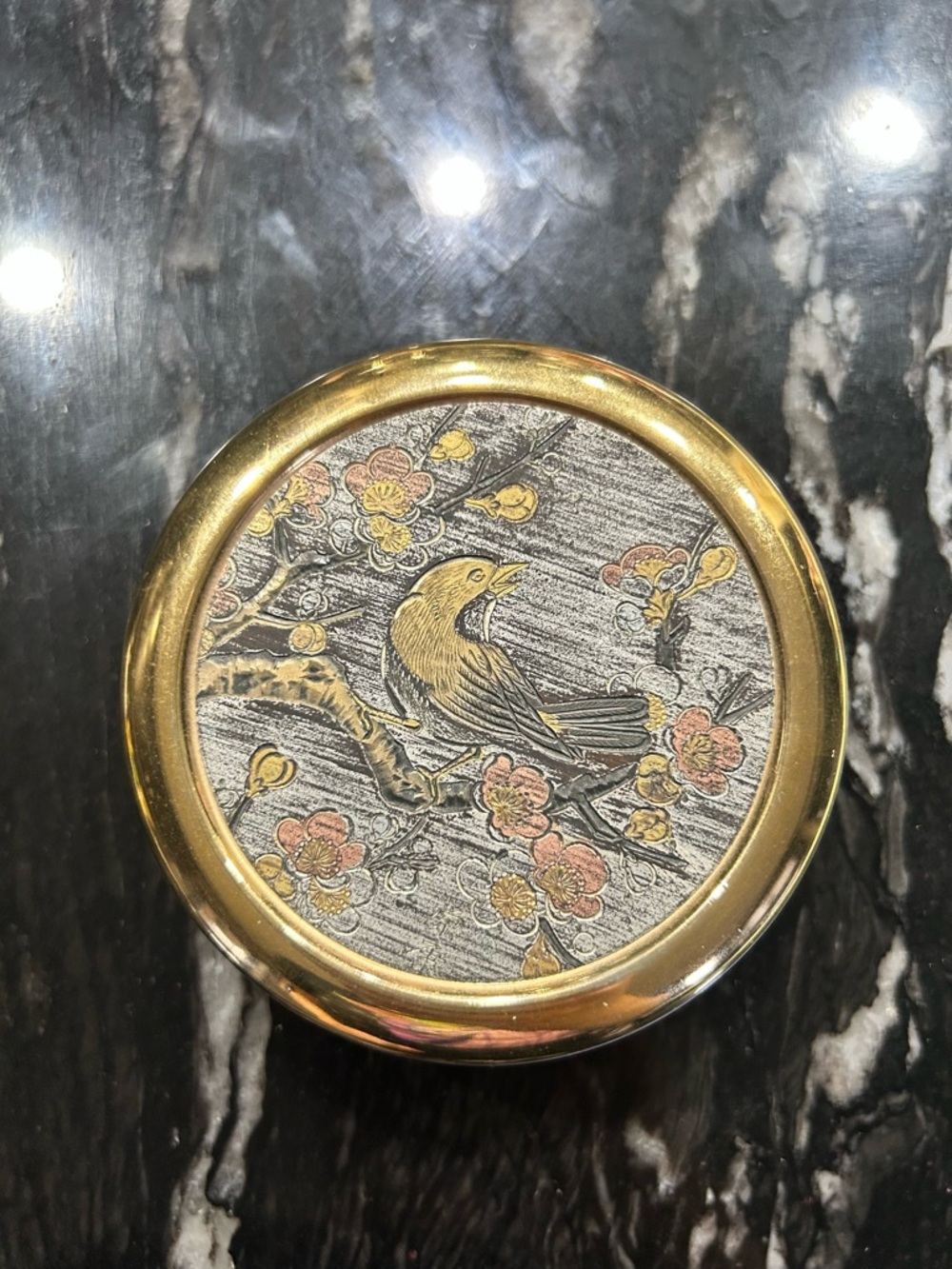 Vintage Chokin Trinket Box 24K Gold Plated Bird Floral Japan Porcelain Keepsake